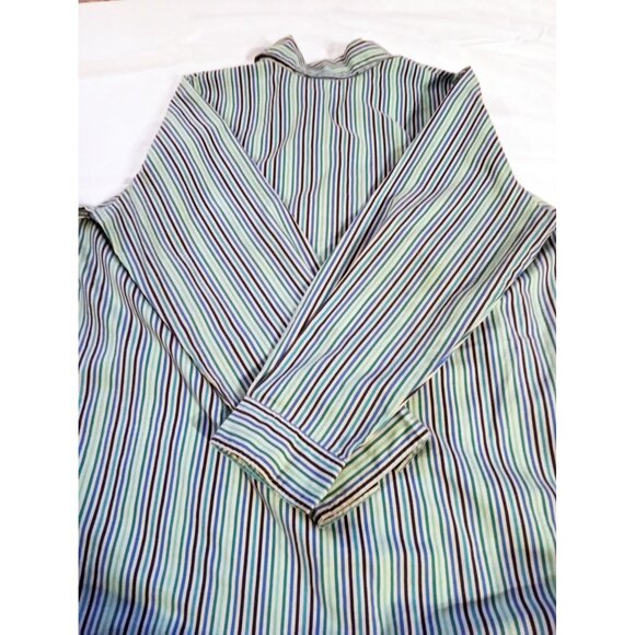 Button-Up Shirt Roamans Womens Green Blue Striped Size Large RN88842 Long Sleeve - Picture 13 of 13